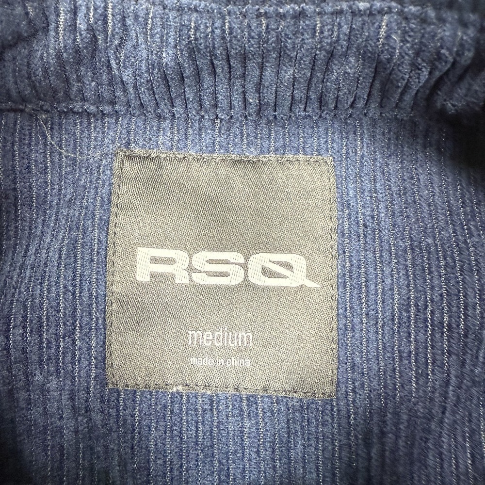 RSQ Blue‎ Corduroy Button Down Long Sleeve 100% Polyester Shirt Size Medium - Picture 4 of 9